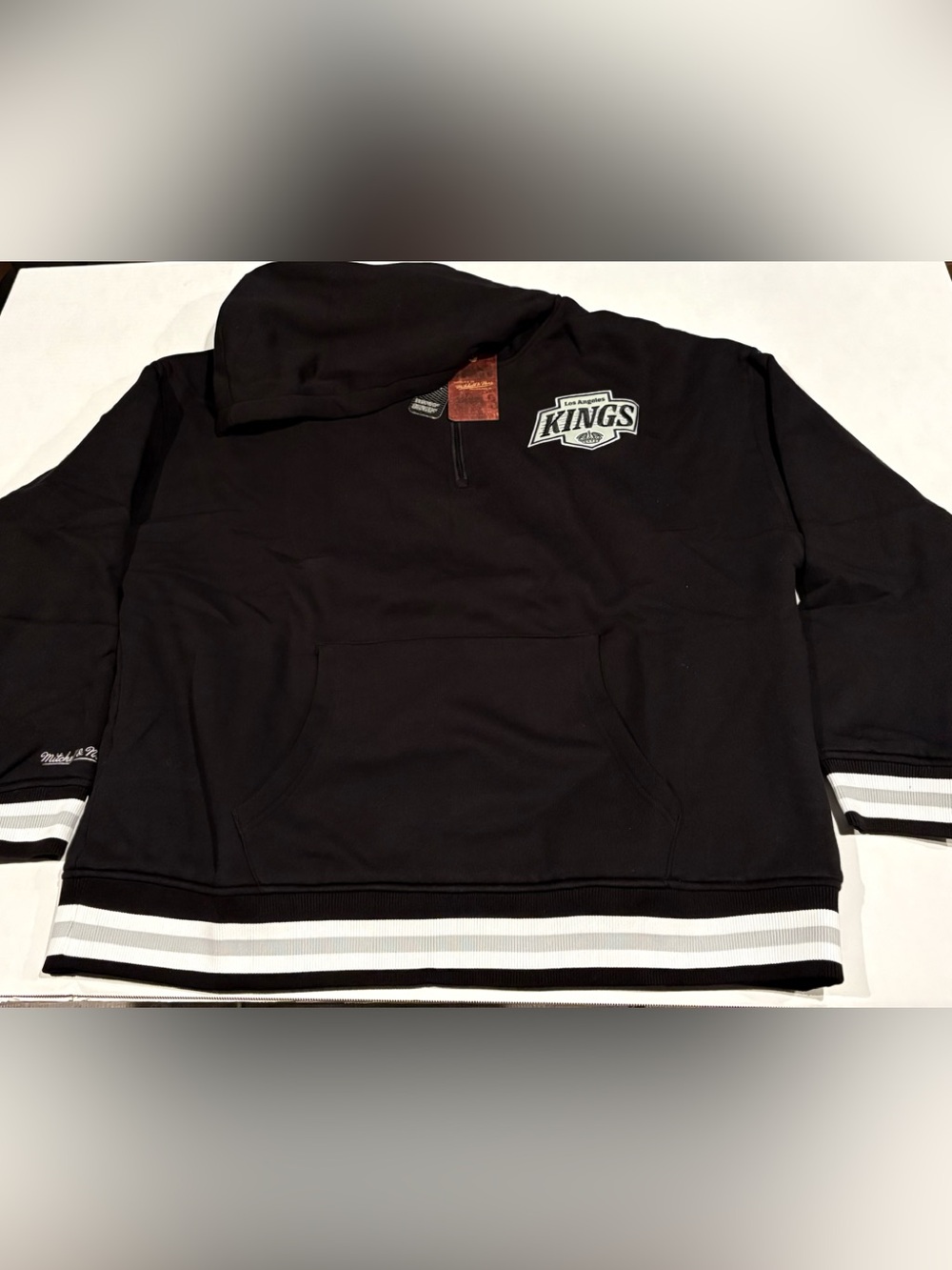NWT Mitchell & Ness LA KINGS Men's Throwback Quilted Fleece Qtr Zip Hoodie Sz XL